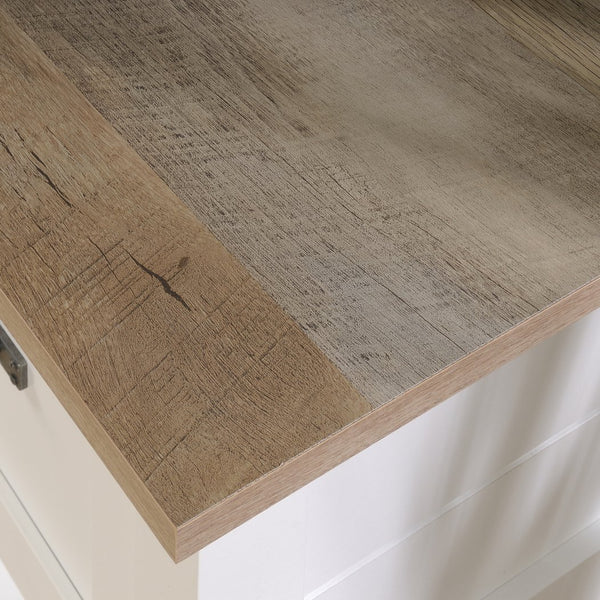 English Elm Desk, Modern White-Finish Workspace With Ample Storage, Open Shelves & Durable Engineered Wood Design B356P402727