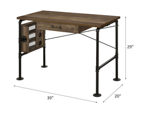 English Elm Endang Weathered Oak & Black Writing Desk with Drawer and 3-Tier Left Shelf, KD Metal Frame B2726P279122