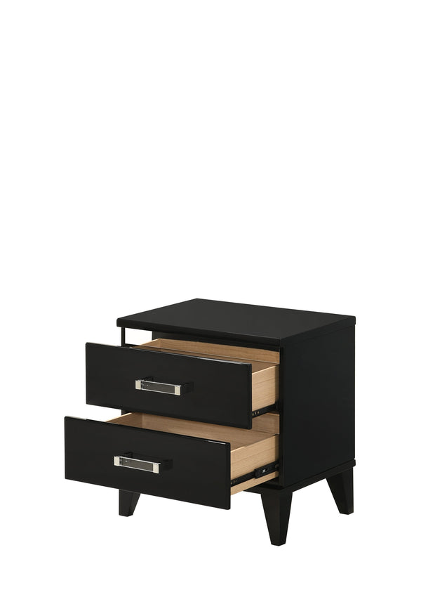 English Elm Chelsie Black Finish Nightstand with 2 Smooth-Glide Drawers, Safety Stop & Sleek Tapered Legs, Durable Materials B2726P261873