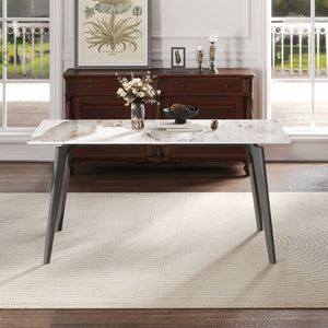 English Elm 62.99" Modern Artificial Stone Dining Table With Dark Grey Metal Legs – Seats 6, Minimalist Design! W1535S00523