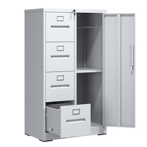 English Elm Metal Four Drawer Filing Cabinet with Lock Steel Storage for Home Office Bedroom White W2735P457275