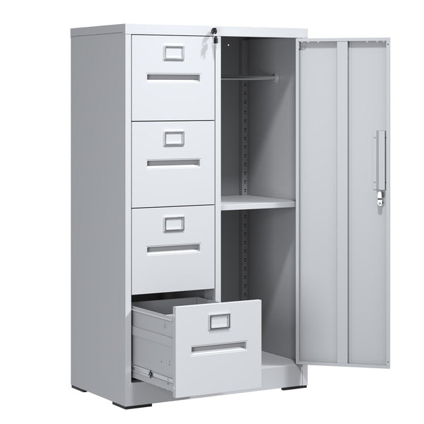 English Elm Metal Four Drawer Filing Cabinet with Lock Steel Storage for Home Office Bedroom White W2735P457275