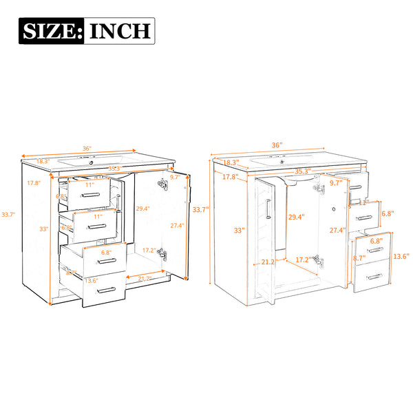English Elm 72'' Bathroom Vanity With Ceramic Sink - Elegant Solid Wood Freestanding Set With Ample Storage & Soft-Close Doors N710SS00015K