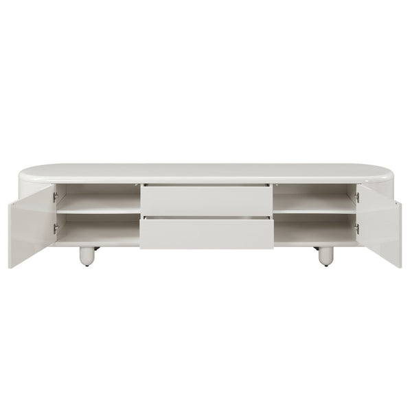 English Elm Keely Glossy White Media Console with Dovetail Drawers and Cabinet Storage B2726P442558