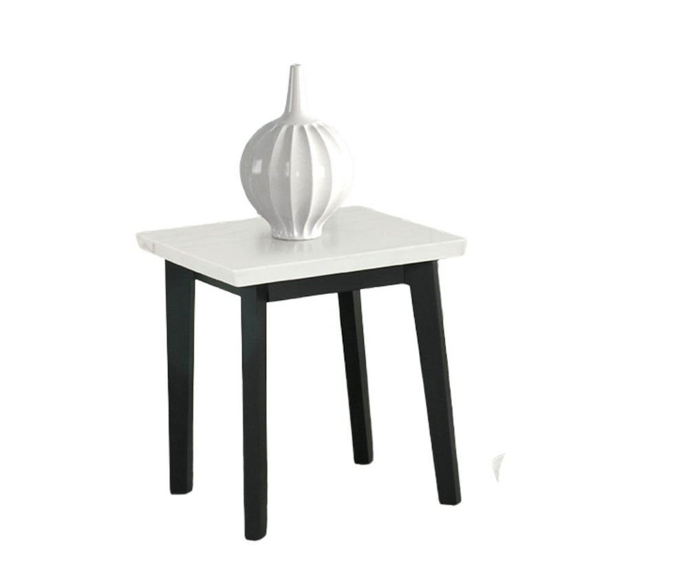 English Elm Contemporary Square End Table With Polished Marble Top - Stylish Black And White Accent For Living Room B2741P395099