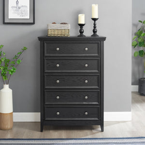 English Elm Modern 5 Drawers Dresser with Smooth Glide Drawers, Stylish Metal Handles & Unique Stable Feet Organizer for Bedroom and Living Room Storage (45.87"L x 20.08"W x 11.03"H) Black W2275P149804