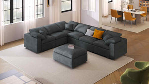 English Elm U_style Seven Seat Modular Sectional Chenille Sofa with Ottoman Pine Frame Living Room Gray WY000469AAE