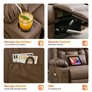 English Elm Recliner Loveseat with Massage Heat Pu Leather Dual Seating and Usb Charging Ports Brown W1521S00083