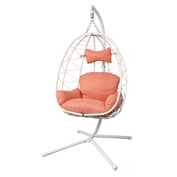 English Elm Hanging Egg Swing Chair Pe Wicker Stand Included Ergonomic Cradle for Patio or Bedroom T5880P497560