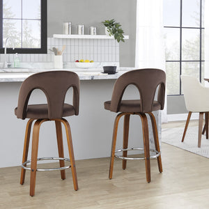 English Elm Fixed-height Swivel Counterstools Walnut Legs Espresso Velvet Chrome Footrest Pair B202S01795