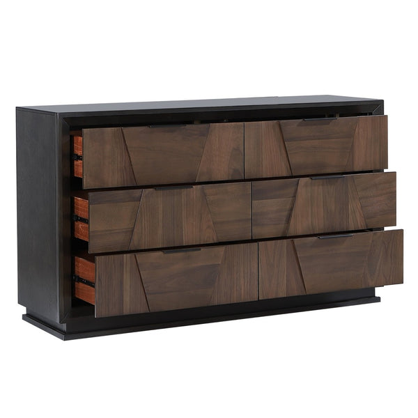 English Elm Houston King Panel Bedroom Set Walnut Wood Geometric Headboard Brushed Nickel Hardware B009S01698