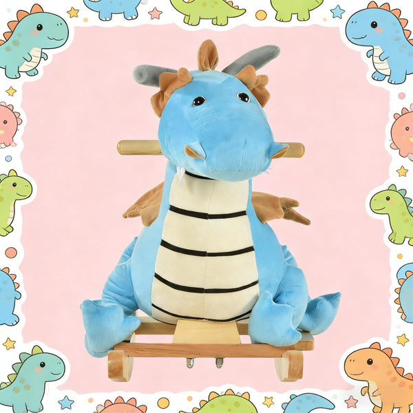 English Elm Dinosaur Plush Rocking Toy for Toddlers with Sound Effects and Wooden Base T3971P442691