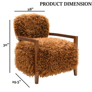 English Elm 1Pc Accent Chair - Cozy Faux Fur Upholstery With Stylish Wooden Arms, Perfect For Modern Living Spaces B2741P401375