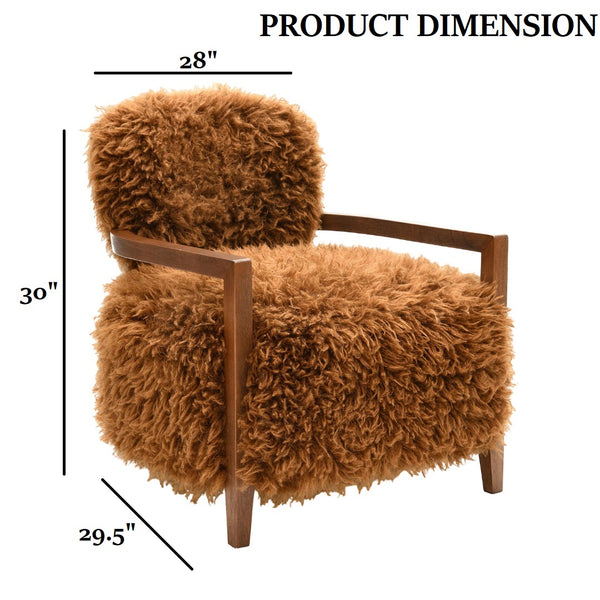 English Elm 1Pc Accent Chair - Cozy Faux Fur Upholstery With Stylish Wooden Arms, Perfect For Modern Living Spaces B2741P401375
