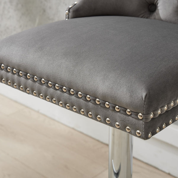 English Elm Thick Velvet Swivel Barstools with 17.7" Chrome Base, Tufted Diamond Pleating, Comfort Foam Seats Gray W1143P335043