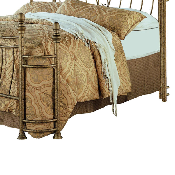 English Elm Halley Ornate Metal Headboard Footboard Set with Brushed Gold Finish Vintage Bedroom B062S01084