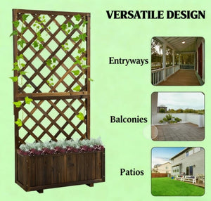 English Elm Garden Raised Planter Box Solid Fir Wood with Vertical Trellis for Climbing Vines Patio T3971P423195