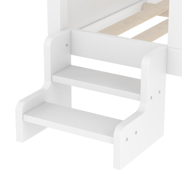 English Elm Full Bunk Bed with Trundle Bookshelf Storage Pine Frame Car Design for Kids Light White W1580S00295