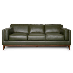 English Elm Raleigh Three Seat Top Grain Leather Sofa with Walnut Legs Mid Century Living Room B183P493695