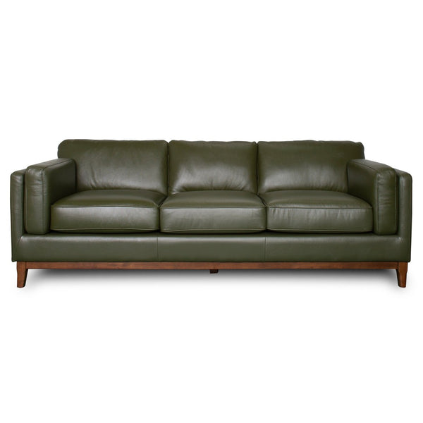 English Elm Raleigh Three Seat Top Grain Leather Sofa with Walnut Legs Mid Century Living Room B183P493695