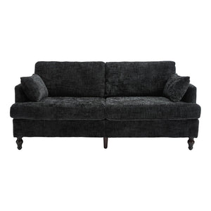 English Elm Modern chenille 2-seater sofa with LED lighting, USB charging, storage pocket, sturdy wood legs Black W395P318548