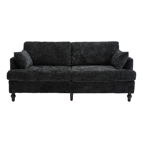 English Elm Modern chenille 2-seater sofa with LED lighting, USB charging, storage pocket, sturdy wood legs Black W395P318548