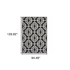 HomeRoots 5' Geometric Black and Gray Area Rug - Stain Resistant, Modern Design for Indoor and Outdoor Use 7'10" x 10'10" 507001