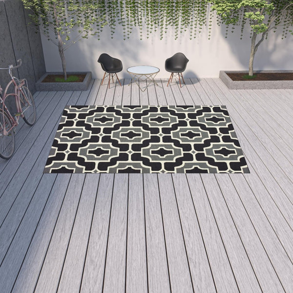 HomeRoots 5' Geometric Black and Gray Area Rug - Stain Resistant, Modern Design for Indoor and Outdoor Use 8'6" x 13' 507002
