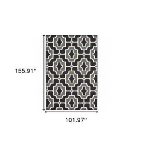 HomeRoots 5' Geometric Black and Gray Area Rug - Stain Resistant, Modern Design for Indoor and Outdoor Use 8'6" x 13' 507002