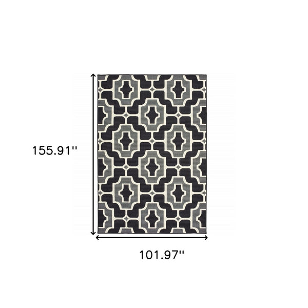 HomeRoots 5' Geometric Black and Gray Area Rug - Stain Resistant, Modern Design for Indoor and Outdoor Use 8'6" x 13' 507002