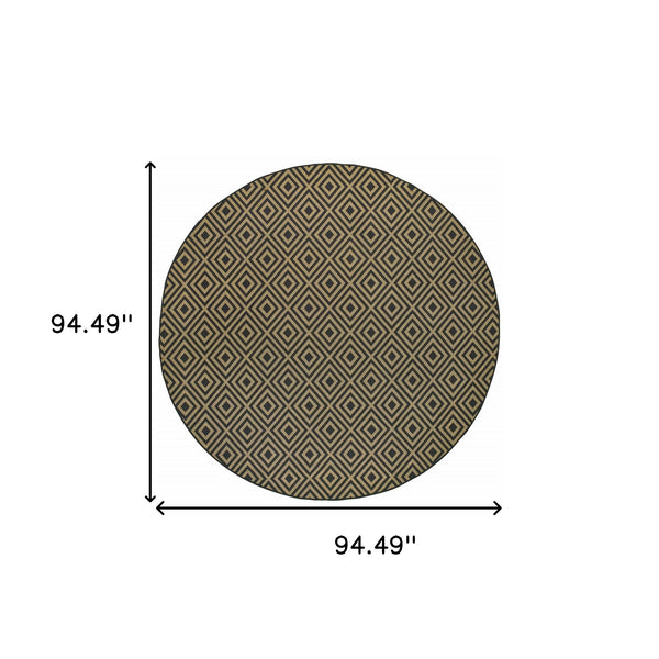 Homeroots 8' X 8' Black And Tan Round Geometric Stain Resistant Indoor Outdoor Area Rug  Polypropylene 507012