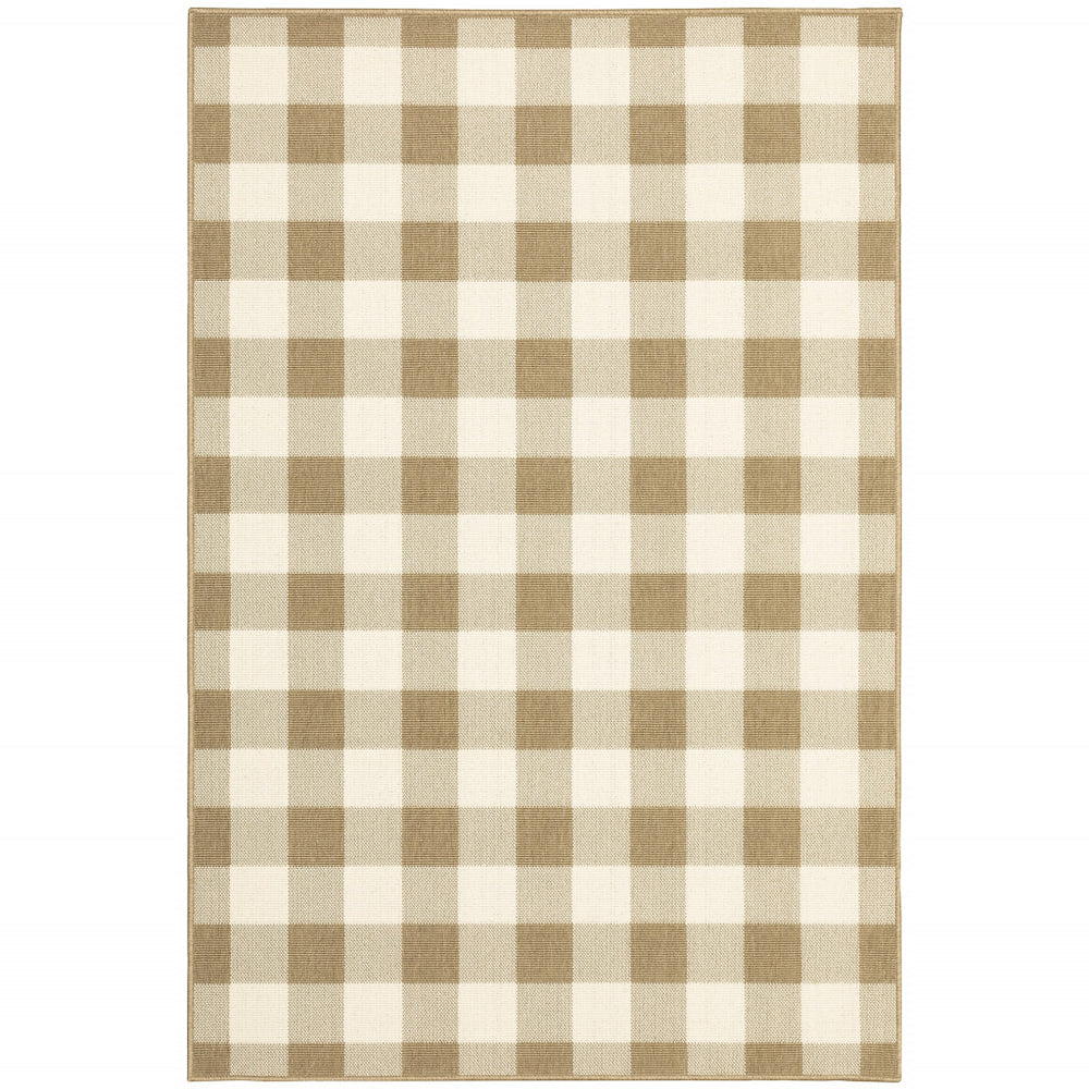 Homeroots 4' Gray And Ivory Geometric Stain-resistant Indoor Outdoor Area Rug For Stylish Living Spaces Tan,Ivory Polypropylene 507016