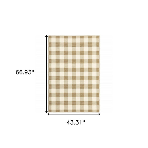 Homeroots 4' Gray And Ivory Geometric Stain-resistant Indoor Outdoor Area Rug For Stylish Living Spaces Tan,Ivory Polypropylene 507016