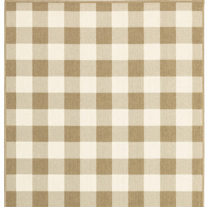 Homeroots 4' Gray And Ivory Geometric Stain-resistant Indoor Outdoor Area Rug For Stylish Living Spaces Tan,Ivory Polypropylene 507016