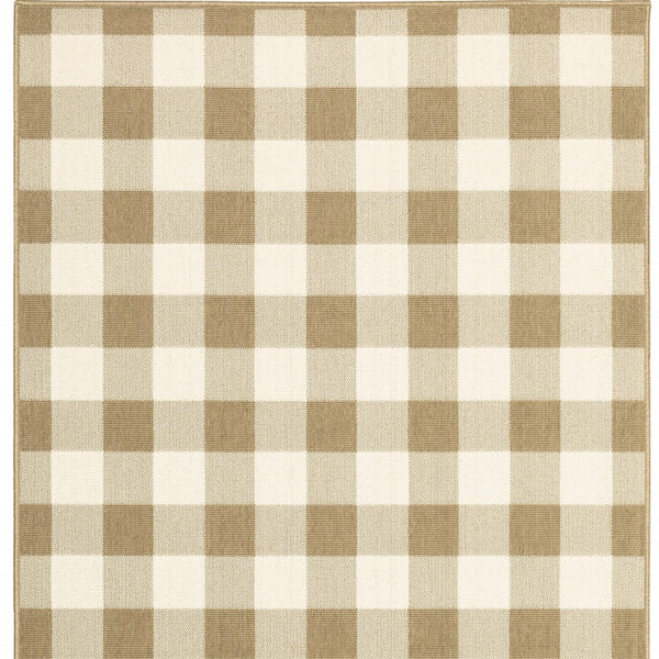 Homeroots 4' Gray And Ivory Geometric Stain-resistant Indoor Outdoor Area Rug For Stylish Living Spaces Tan,Ivory Polypropylene 507016