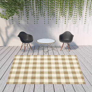 Homeroots 8' X 11' Gray And Ivory Geometric Stain Resistant Indoor Outdoor Area Rug Tan,Ivory Polypropylene 507019