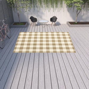 Homeroots 9' X 13' Gray And Ivory Geometric Stain Resistant Indoor Outdoor Area Rug Tan,Ivory Polypropylene 507020