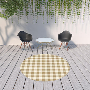 Homeroots 8' X 8' Gray And Ivory Round Geometric Stain Resistant Indoor Outdoor Area Rug Tan,Ivory Polypropylene 507021