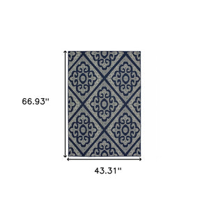 Homeroots 4' Blue And Ivory Geometric Stain Resistant Area Rug - Perfect For Indoor Or Outdoor Spaces! 3'7" X 5'6" Polypropylene 507025