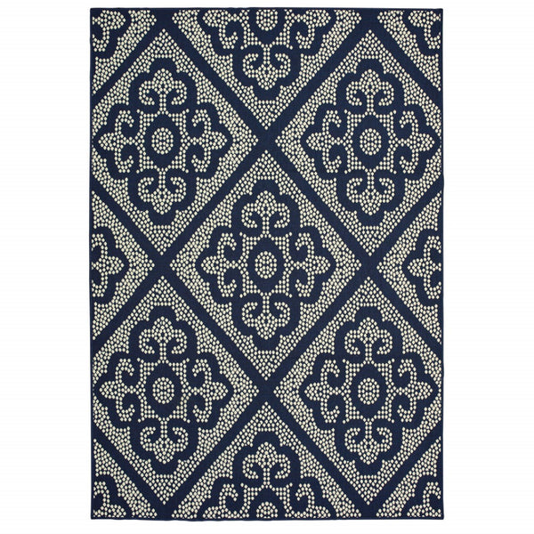 HomeRoots 5' Blue and Ivory Geometric Area Rug - Stylish, Stain Resistant, Perfect for Indoor and Outdoor Use 5'3" x 7'6" 507026