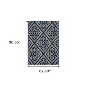 HomeRoots 5' Blue and Ivory Geometric Area Rug - Stylish, Stain Resistant, Perfect for Indoor and Outdoor Use 5'3" x 7'6" 507026