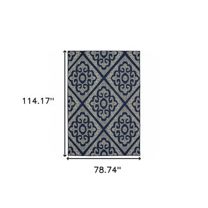 HomeRoots 5' Blue and Ivory Geometric Area Rug - Stylish, Stain Resistant, Perfect for Indoor and Outdoor Use 6'7" x 9'6" 507027