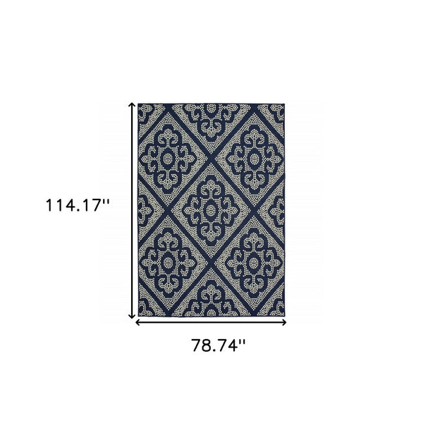 HomeRoots 5' Blue and Ivory Geometric Area Rug - Stylish, Stain Resistant, Perfect for Indoor and Outdoor Use 6'7" x 9'6" 507027