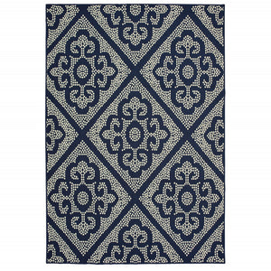 HomeRoots 5' Blue and Ivory Geometric Area Rug - Stylish, Stain Resistant, Perfect for Indoor and Outdoor Use 7'10" x 10'10" 507028