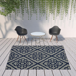 HomeRoots 5' Blue and Ivory Geometric Area Rug - Stylish, Stain Resistant, Perfect for Indoor and Outdoor Use 7'10" x 10'10" 507028