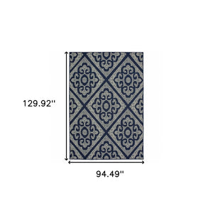 HomeRoots 5' Blue and Ivory Geometric Area Rug - Stylish, Stain Resistant, Perfect for Indoor and Outdoor Use 7'10" x 10'10" 507028