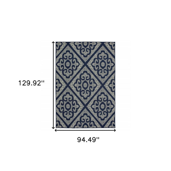 HomeRoots 5' Blue and Ivory Geometric Area Rug - Stylish, Stain Resistant, Perfect for Indoor and Outdoor Use 7'10" x 10'10" 507028