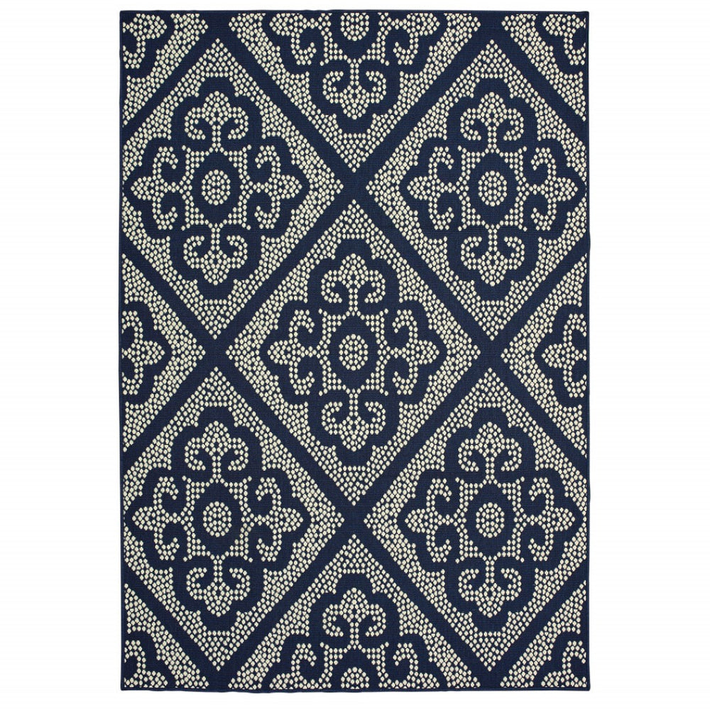 HomeRoots 5' Blue and Ivory Geometric Area Rug - Stylish, Stain Resistant, Perfect for Indoor and Outdoor Use 8'6" x 13' 507029