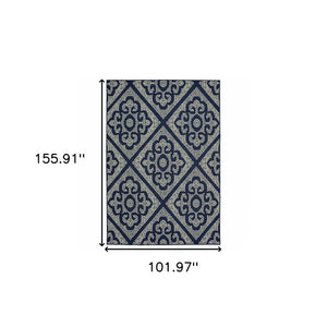 HomeRoots 5' Blue and Ivory Geometric Area Rug - Stylish, Stain Resistant, Perfect for Indoor and Outdoor Use 8'6" x 13' 507029
