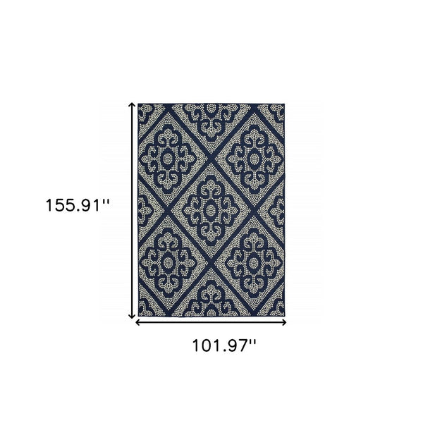 HomeRoots 5' Blue and Ivory Geometric Area Rug - Stylish, Stain Resistant, Perfect for Indoor and Outdoor Use 8'6" x 13' 507029